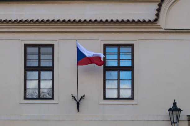 istock Czech republic flag on the front of a building 962580294