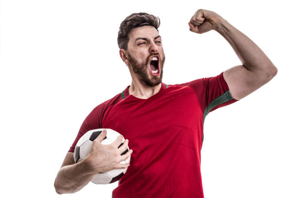 Fan / Sport Player on red uniform celebrating on white background
