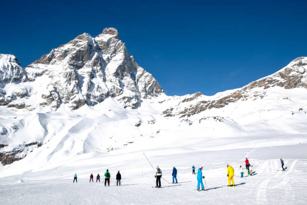 Monte Cervino (Matterhorn) as seen from Plan Maison in March, Breuil-Cervinia, Valle d'Aosta, Italy