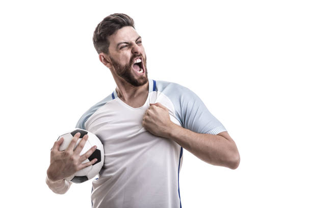 istock Fan / Sport Player on white uniform celebrating 962585134