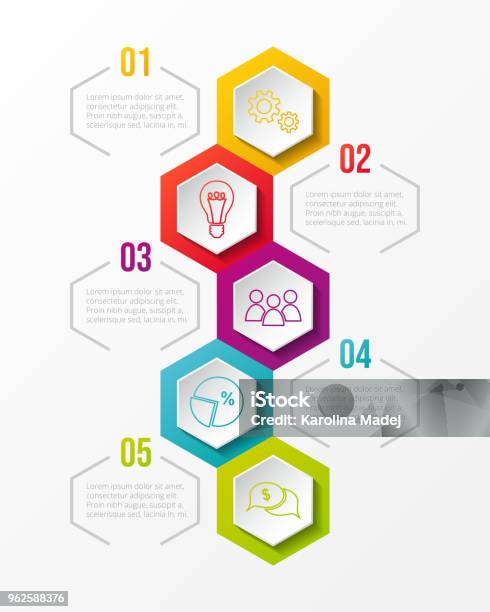 Hexagonal Infographic With Colourful Business Icons Vector Stock Illustration - Download Image Now