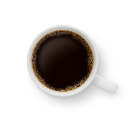 Top view of a black coffee mug isolated on white (excluding the shadow)