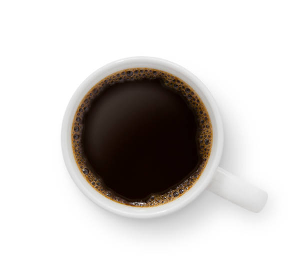 Black Coffee Mug Top view of a black coffee mug isolated on white (excluding the shadow) black coffee photos stock pictures, royalty-free photos & images