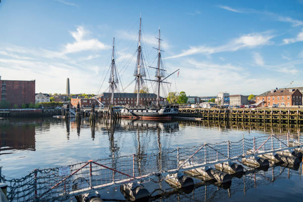 The historical USS Constitution boat anchored in the Boston harbor, MA.