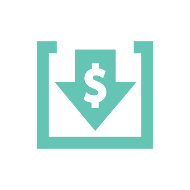 Cost reduction icon. Image isolated on white background. Vector illustration Cost reduction icon. Image isolated on white background. Vector illustration. Costs cut and financial optimization business concept. Descending arrow with dollar symbol. Business budget investments low section stock illustrations