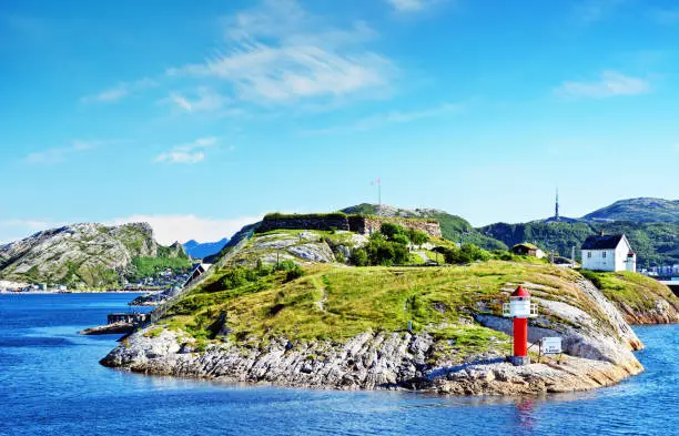 Nyholmen old lighthouse and Bastion in Bodo, Norway