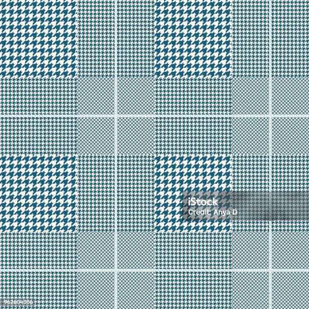 ティールと淡いブルーのオーバーで白のシームレスなプリンス オブ ウェールズ チェック パターン - ウェールズ公のベクターアート素材や画像を