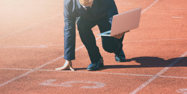 istock A businessman on a track ready for race in business 962604606