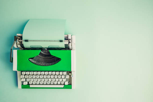 istock Flat lay of retro hipster typewriter pastel abstract concept. 962611742
