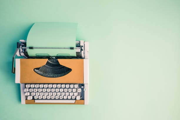istock Flat lay of retro hipster typewriter pastel abstract concept. 962614262