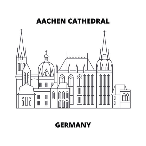 ilustrações de stock, clip art, desenhos animados e ícones de aachen cathedral, germany line icon concept. aachen cathedral, germany linear vector sign, symbol, illustration. - cathedral architecture old church