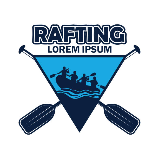 ilustrações de stock, clip art, desenhos animados e ícones de rafting insignia, vector illustration - silhouette kayaking kayak action
