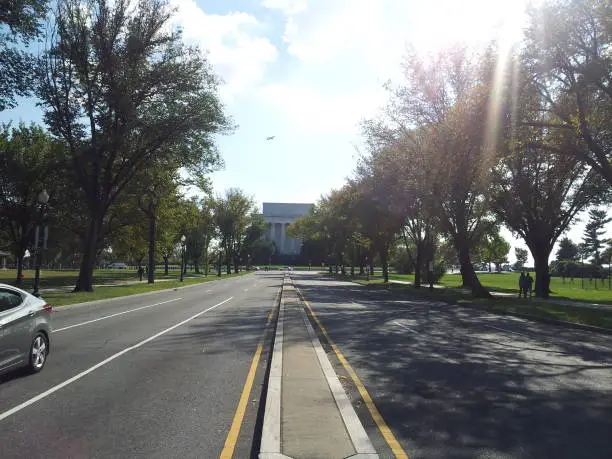 A look down one of Washington D.C.'s roads that goes to the Lincon Memorial