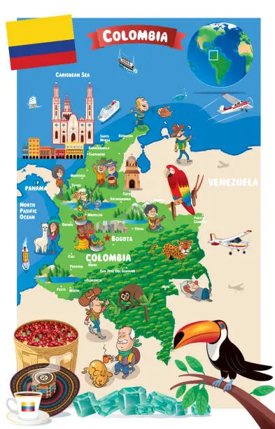 Vector illustration of Cartoon map of Colombia