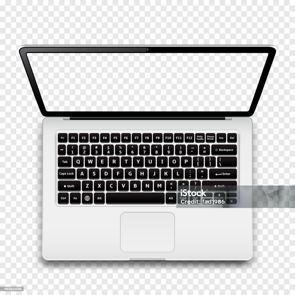 Laptop with transparent screen isolated on transparent background Laptop with transparent screen isolated on transparent background. Top view. Vector illustration. Laptop stock vector