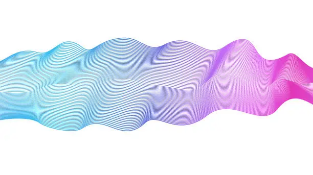 Vector illustration of Flowing wave element on white background. Vector abstract glowing wavy pattern blue, violet, pink. Shiny waving lines. Line art elegant design. Colorful waves, ribbon imitation. EPS10 illustration