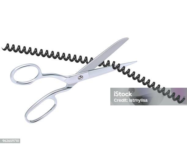 Wire With Scissors Isolated On White Realistic Vector 3d Illustration Stock Illustration - Download Image Now