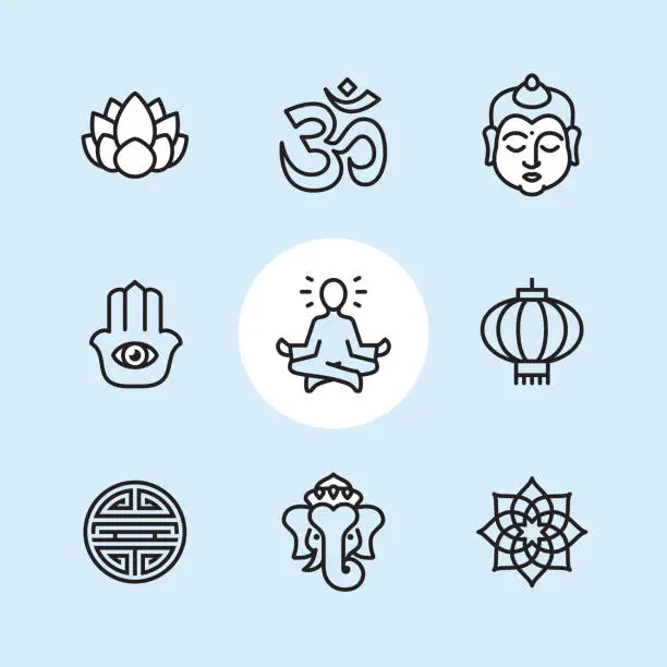 Vector illustration of Asia theme - outline icon set