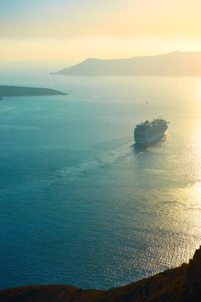 sea and ship - passenger ship sunset summer sun imagens e fotografias de stock