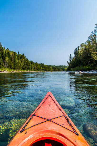 Canoe on the canadian bonaventure river stock photo