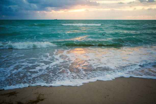 Early morning sunrise in Atlantic Ocean as seen from Miami Beach