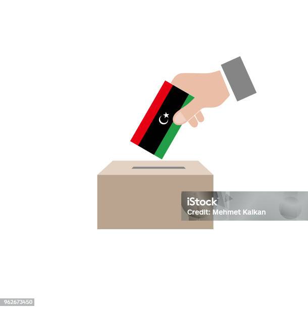 Libya Elections National Flag And Ballot Box White Background Vector Work Stock Illustration - Download Image Now