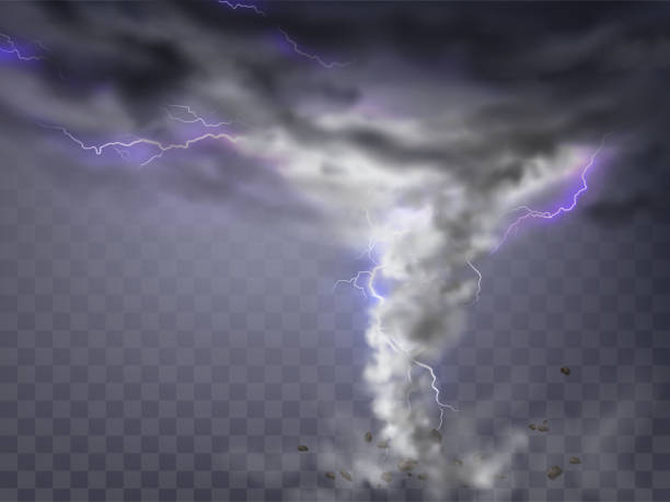 vektör gri kasırga, kasırga lightning'ler ile - hurricane stock illustrations