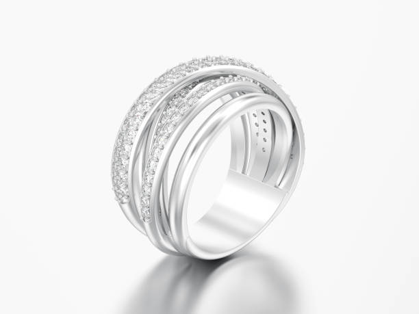 istock 3D illustration silver decorative diamond criss cross ring with reflection 962686212