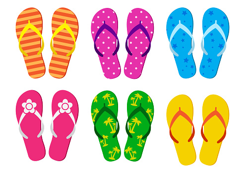 Colorful set of summer flip flops. Vector illustration