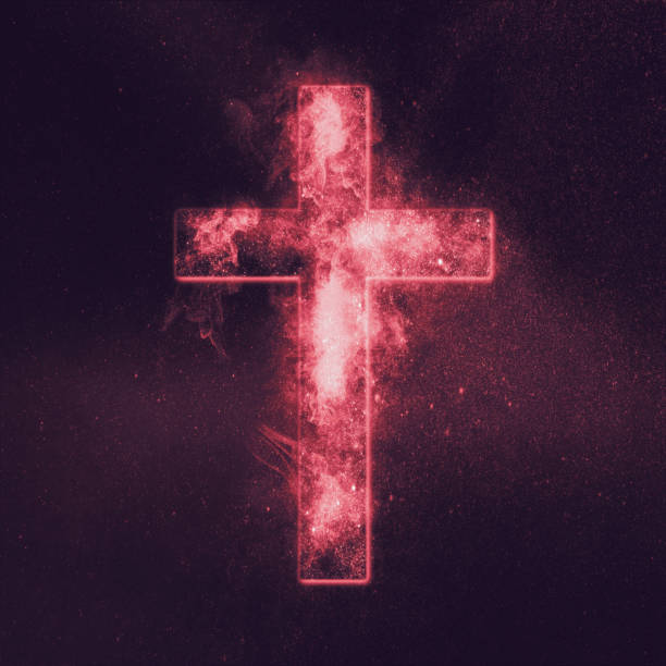 istock Christian cross symbol. Abstract night sky background. 962687694