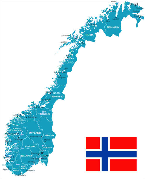 11 - Norway - Murena Isolated 10 Map of Norway - Vector illustration bergen stock illustrations