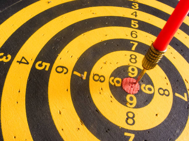 istock diagonal view of an used dartboard 962687952