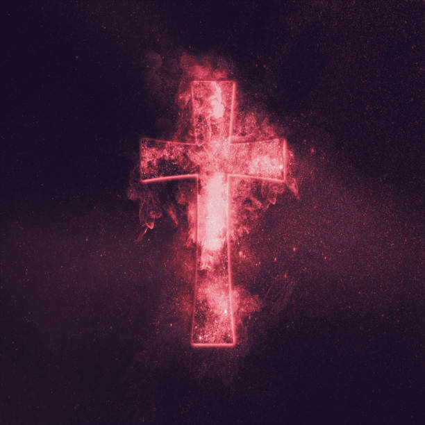 istock Christian cross symbol. Abstract night sky background. 962689258