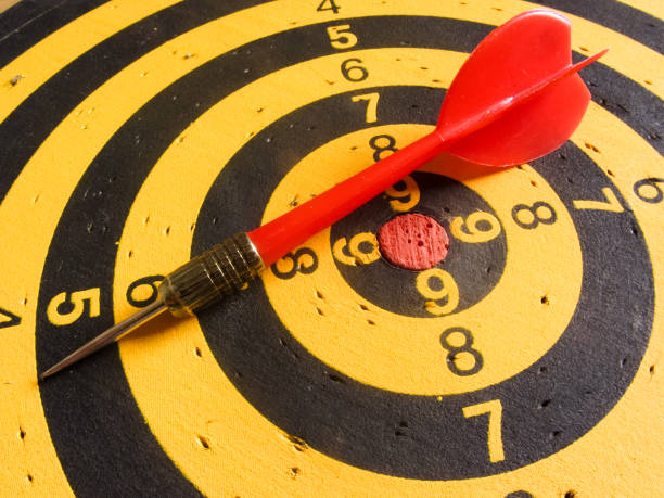 istock diagonal view of an used dartboard 962689378