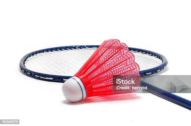 Red Badminton Lotka I Rakieta - zdjęcia stockowe i więcej obrazów Badminton - sport - Badminton - sport, Bez ludzi, Białe tło