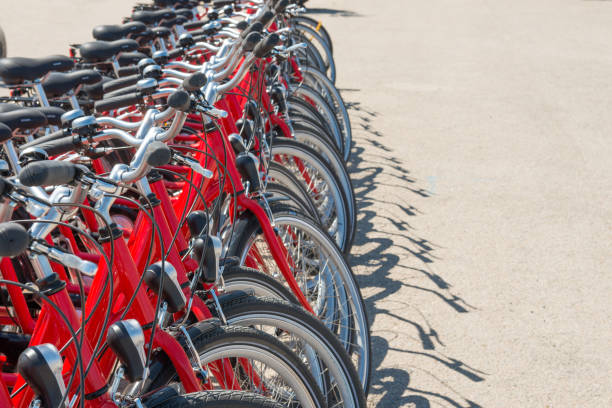 istock Group of red city bicycles 962692296