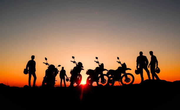 professional motorcyclist and reconnaissance tours - motorcycle imagens e fotografias de stock