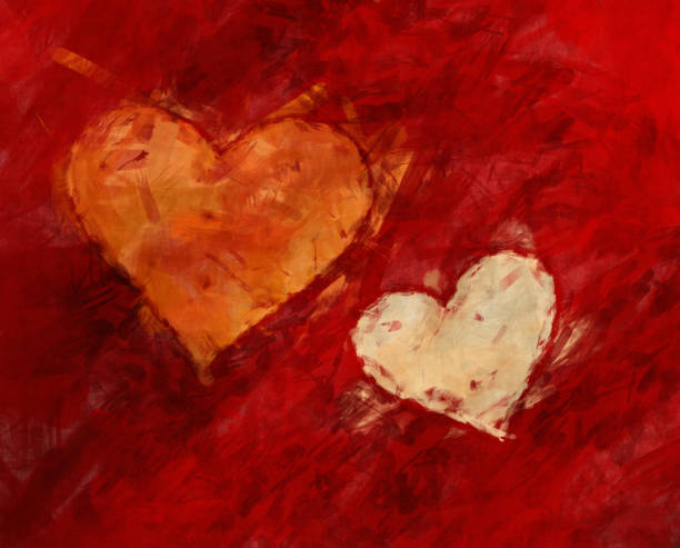 painted heart on red background vector art illustration