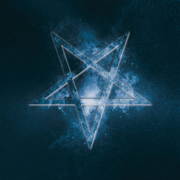 istock Reversed Pentagram symbol. Abstract night sky background. 962696758