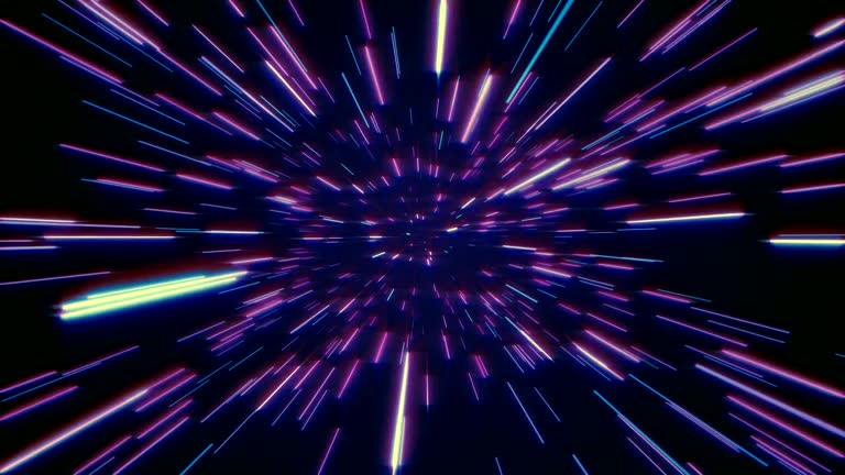 Abstract retro of warp or hyperspace motion in blue purple star trail