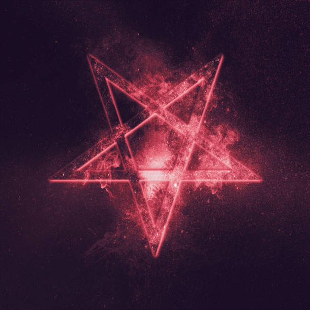 istock Reversed Pentagram symbol. Abstract night sky background. 962697526