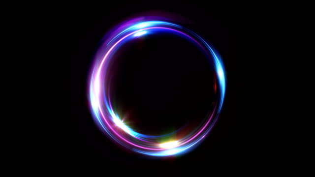 Abstract multicolor seamless loop neon background luminous swirling Glowing circles. Black elegant. Halo around. Power isolated. Sparks particle.Space tunnel. LED color ellipse. Glint glitter.