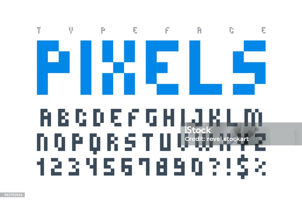 Pixel Trendy Typeset Simple Font System Computer Script Stock