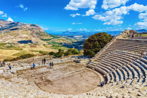 Segesta, Italy - September 19, 2017: Old theater at Segesta in Sicily island, Italy