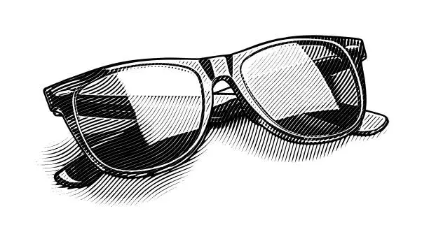 Vector illustration of Engraving illustration of Retro style sunglasses cut out