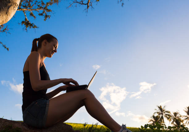 istock Girl using her laptop in the park 962713870