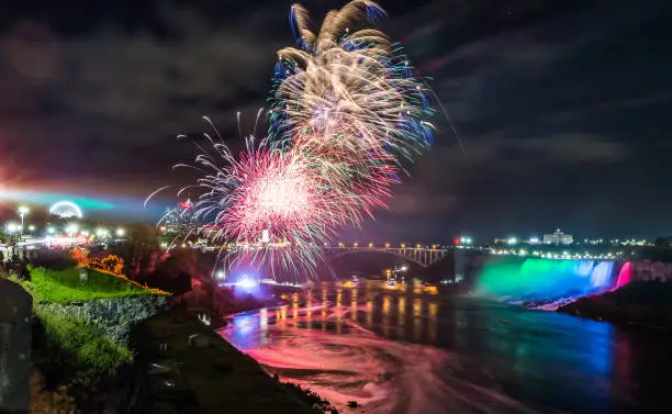 Fireworks over Niagara Falls, Canada.