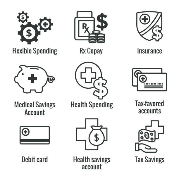 ilustrações de stock, clip art, desenhos animados e ícones de medical tax savings - health savings account or flexible spending account has hsa, fsa, tax-sheltered savings - flexibility