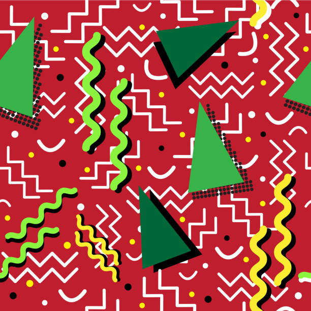 Funky retro Pattern on Red A funky seamless retro style design with holiday colors, over red. art deco miami stock illustrations