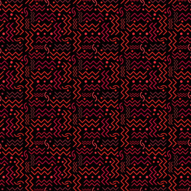 Funky Red retro Pattern on Black A funky seamless red retro style design on black. art deco miami stock illustrations